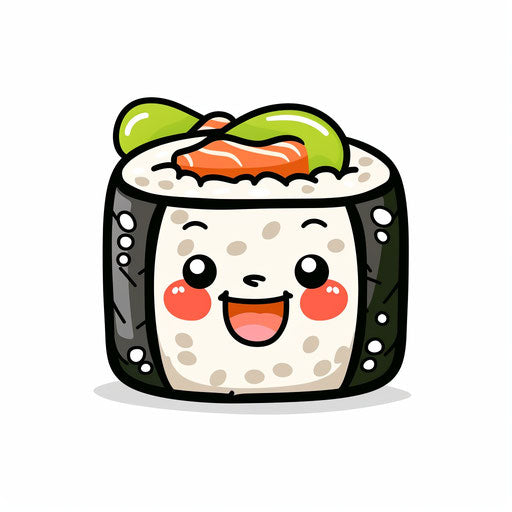 Cute anime sushi roll character in cartoon style