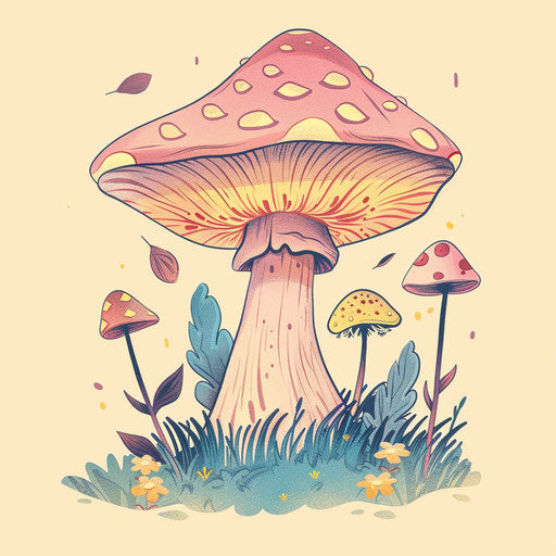 Venomous mushroom in flat style with pastel pinks and yellows