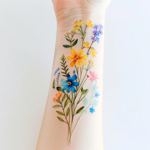 Bright and playful wildflower tattoos