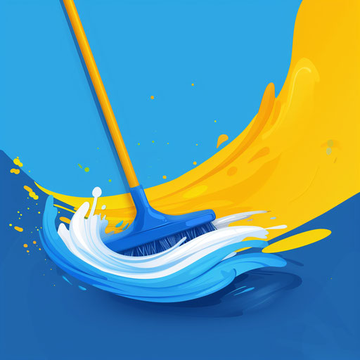 Cleaning company logo in blue and yellow with a vibrant, professional background