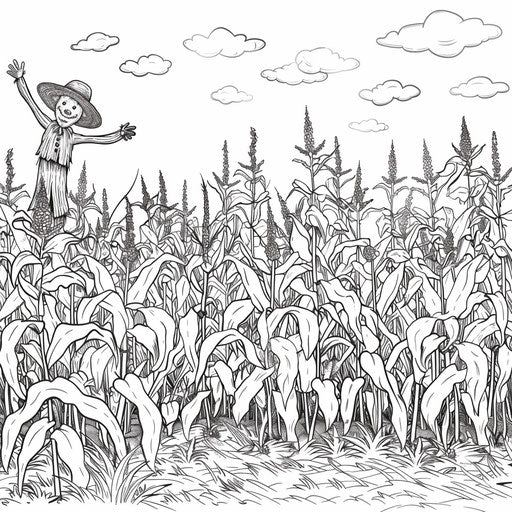 Cornfield with scarecrow among tall plants
