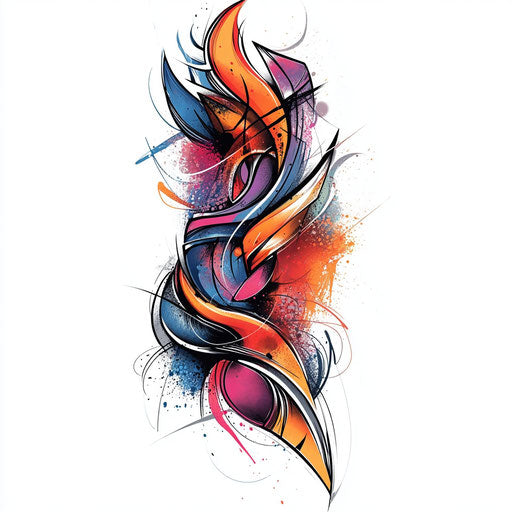 Artistic graffiti arm tattoos with bold colors