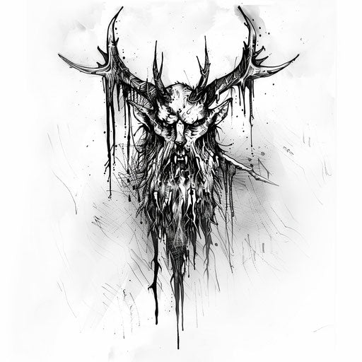 Flat tattoo sketch of a Wendigo with dynamic, abstract icicles and frost patterns