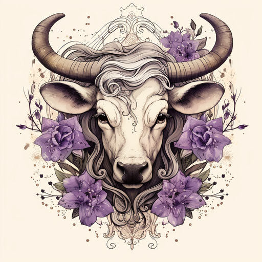 Astrology sign of Taurus, light beige and violet style