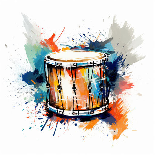Drum clipart in Impressionistic Art style, on white background