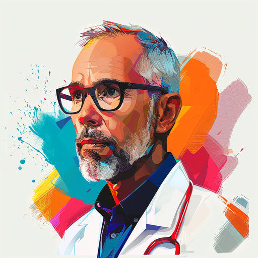 Realistic clipart of a professor on flat white background, with vibrant color scheme and smooth finishes
