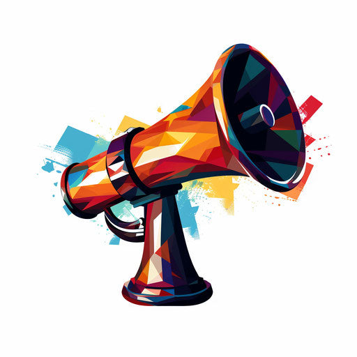 Illustration of megaphone in the style of Chiaroscuro Art, on a white background