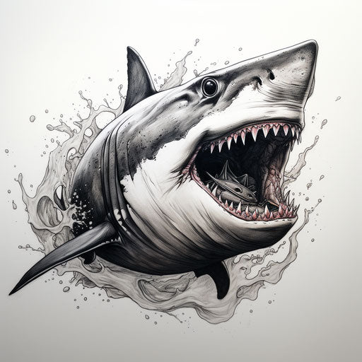 White shark with teeth, tattoo style, Nikon AF600