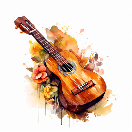 Musical instrument painted in oil on white background
