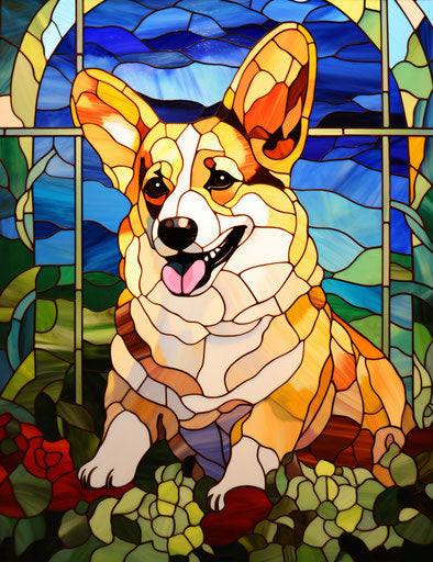 A corgi sitting on grass, bold outline style