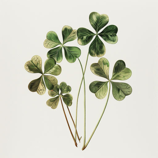 Realistic shamrock clipart on white background, high detail and vibrant colors