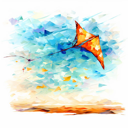 Kite illustration in the style of Impressionistic Art, on white background