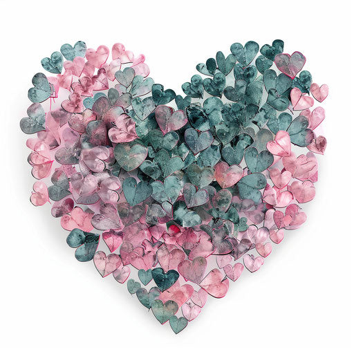 Pink heart on white background, soft and dreamy style