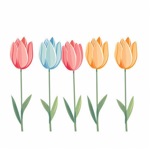 Tulips clipart in Minimalist style, on white background