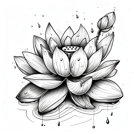 Sketch of a lotus flower blooming in tattoo style