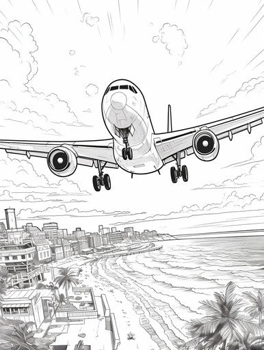 Plane with bird, outlined art, terrorwave, marine scenes