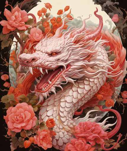The beautiful dragon in bird & flowers style inspired tattoo