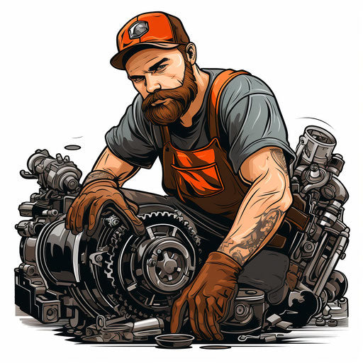 Chiaroscuro Art illustration of mechanic on white background