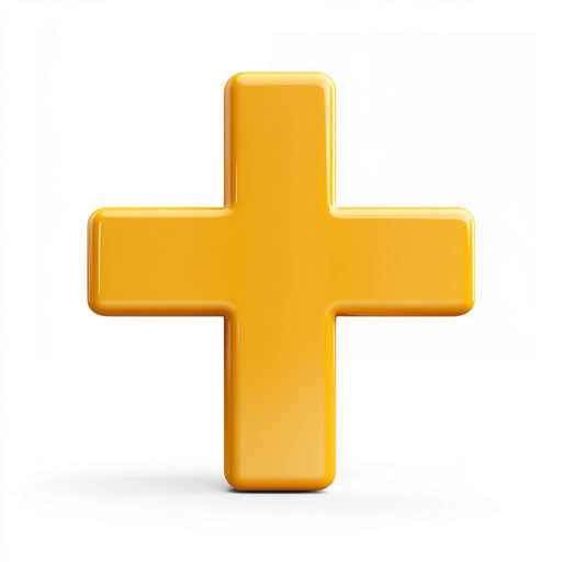 3D Plus Sign on flat white background in photorealistic style, isolated clipart