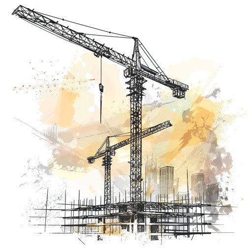 Construction clipart in photo realistic style with a flat random background, vintage filter and delicate lines