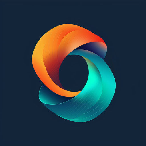 Brand logo with abstract shapes and vibrant gradient, teal and orange colors