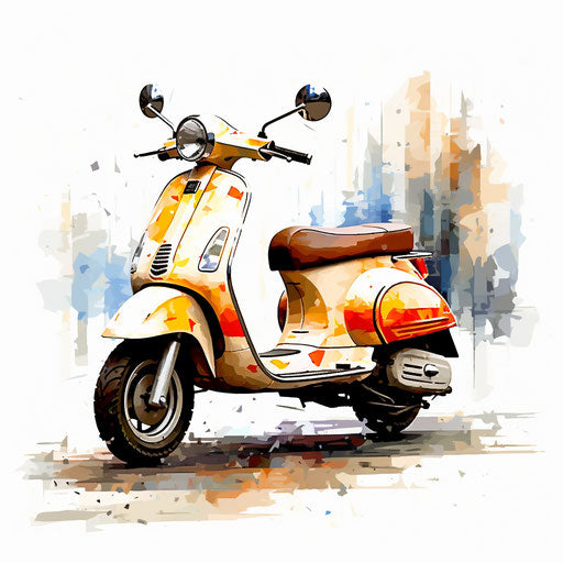 Scooter clipart in the style of Impressionistic Art, on a white background