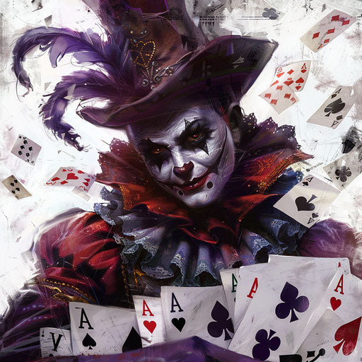 The sinister gothic jester and the playing cards