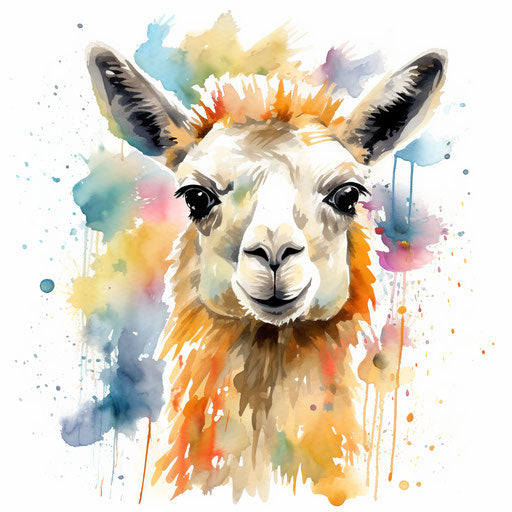 Llama in Impressionistic Art style, on white background