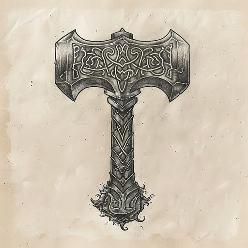 Elegant sketch of Thor's hammer Mjolnir in flat design