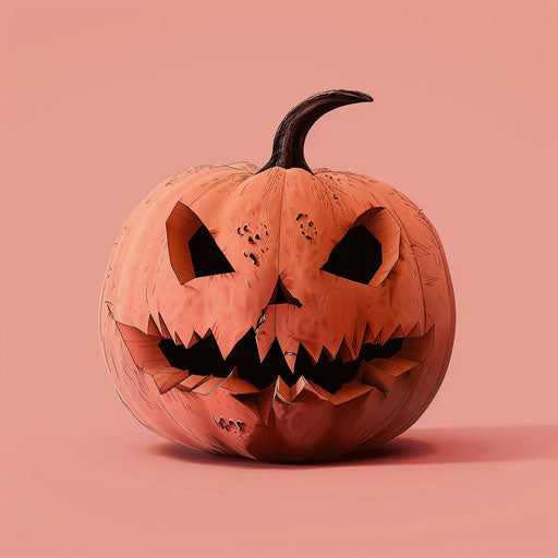 Realistic Halloween pumpkin on flat dusky rose background