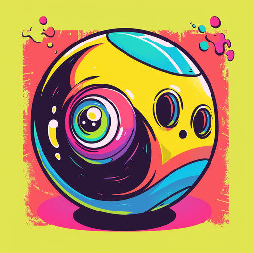 Playful tattoo sketch of an 8 ball with bright colors