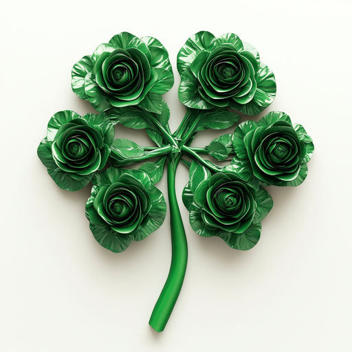 3D shamrock of green roses, clipart style on white background