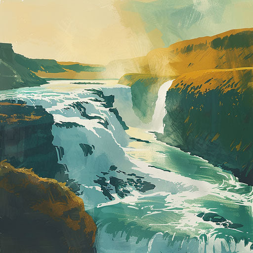 Gullfoss Falls, Iceland, minimalist modern art style