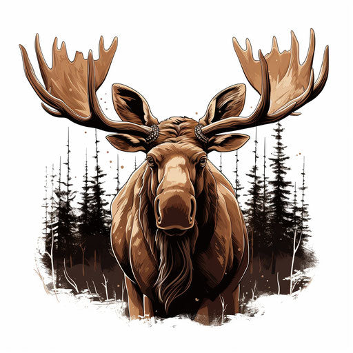 Moose artwork in the Chiaroscuro Art style, on a white background