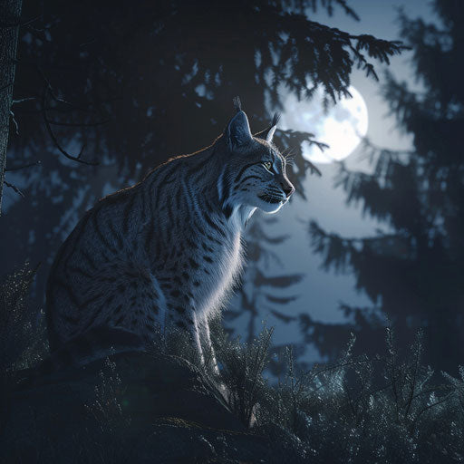 Lynx in moonlight, mysterious atmosphere