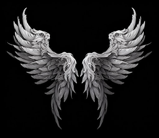 Black and white wings on transparent background, massurrealism vintage style, cut-and-paste stencil 38:33