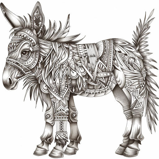Intricate illustration of a donkey with ornate lines