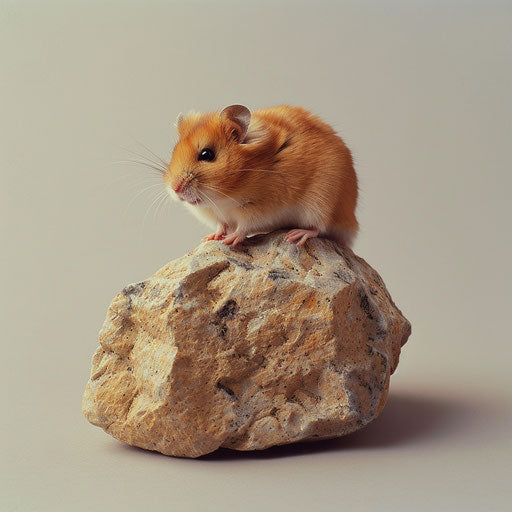 Syrian hamster gracefully perched on a small rock