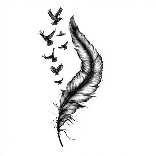 Small feather and birds flying tattoo sketch