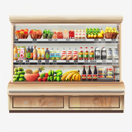 Realistic grocery store clipart with soft lighting on white background