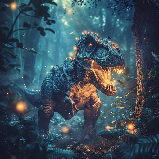 T-Rex in enchanting prehistoric scenery