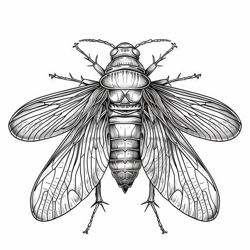 Elegant tattoo sketch of a cicada, clipart style