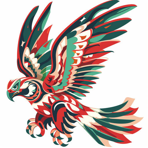 Dynamic flat tattoo sketch of a Mexican eagle soaring
