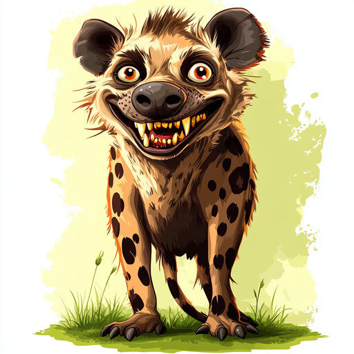 Humorous caricature of a hyena with human characteristics