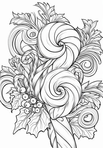 Adorable candy cane coloring page, in the style of Rubens