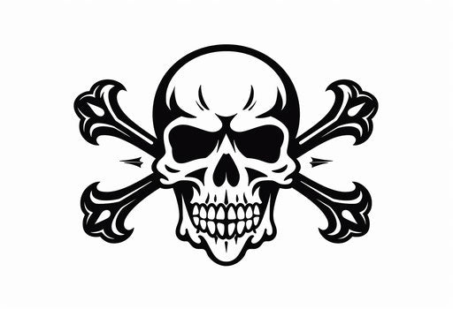 Skull and bones, vector clipart, teethcore style, high resolution