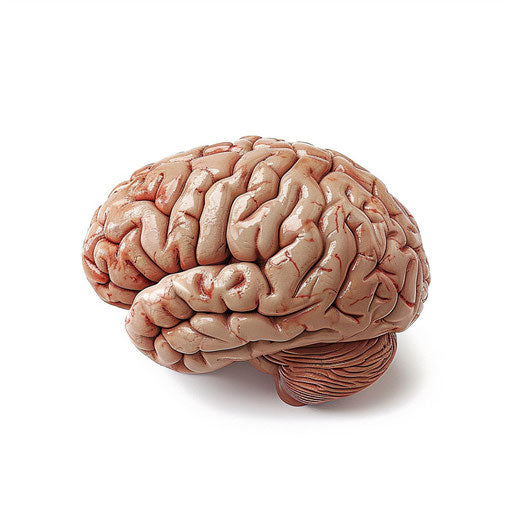 Realistic brain illustration on white background, dynamic lighting
