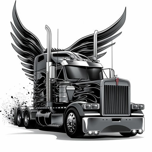 Cartoon truck with detailed wings on flat background