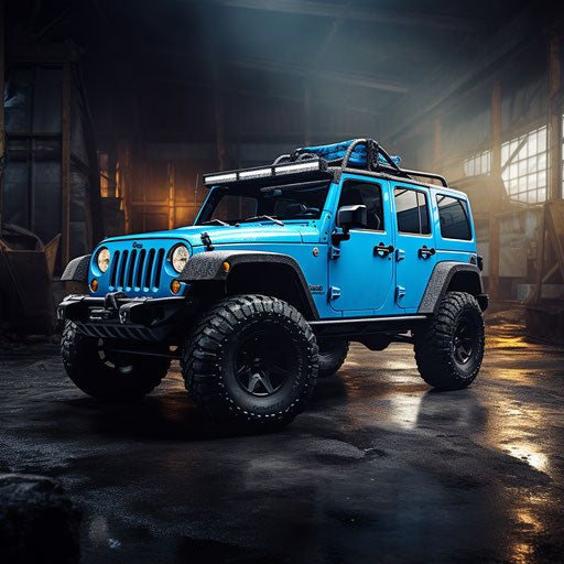 Bright blue classic Jeep Wrangler