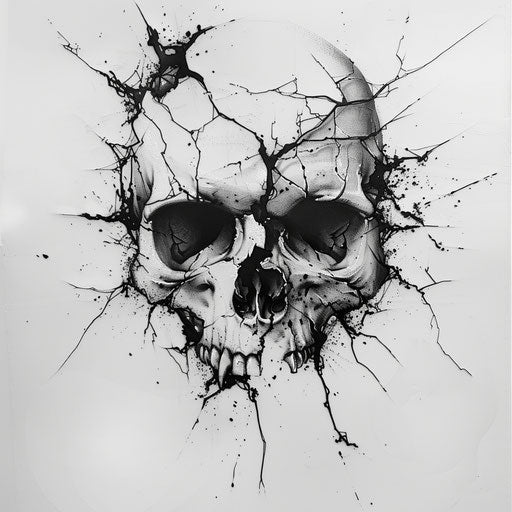 Skull tattoo with shattered effect on pristine white
